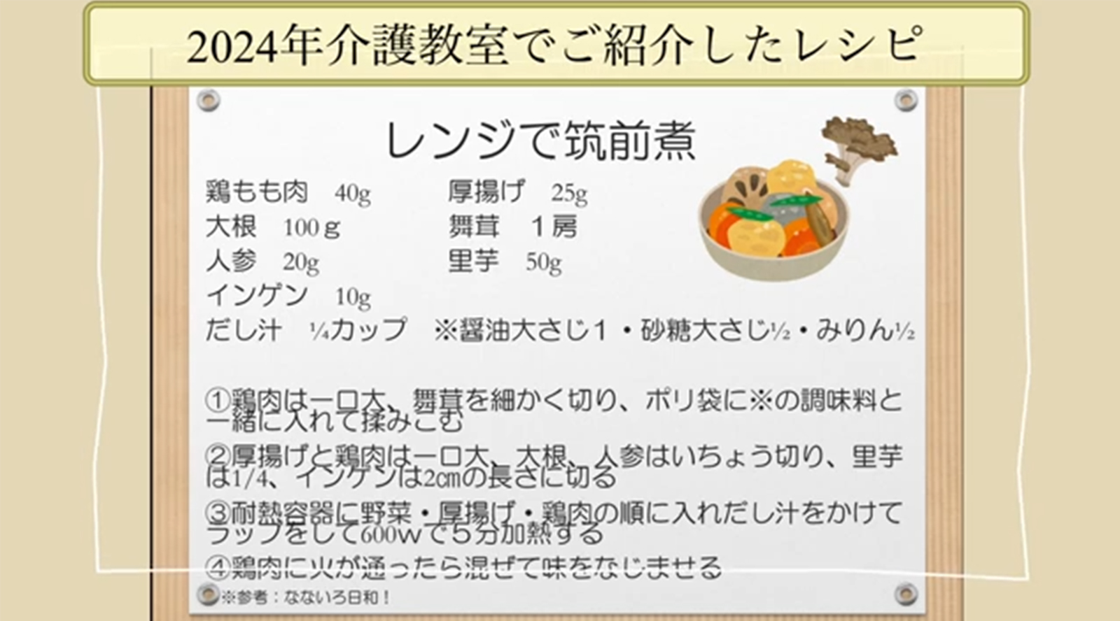 介護教室で紹介されたおすすめレシピ